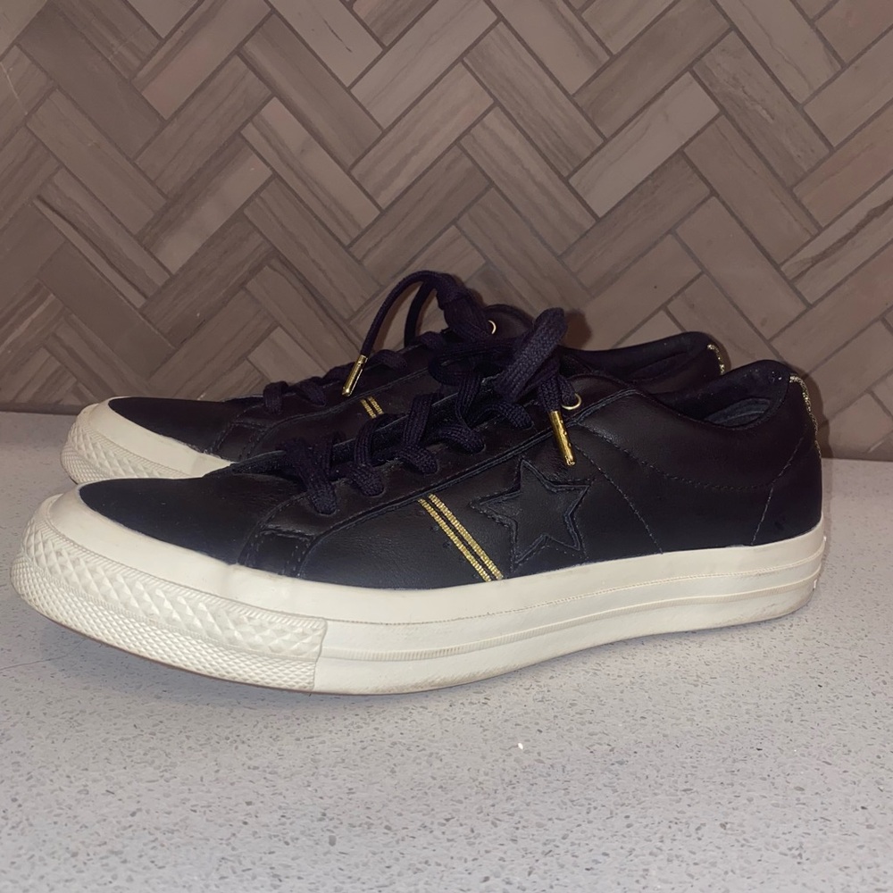 CONVERSE • Black Leather Chuck Taylor All Star Sneaker - Size 8